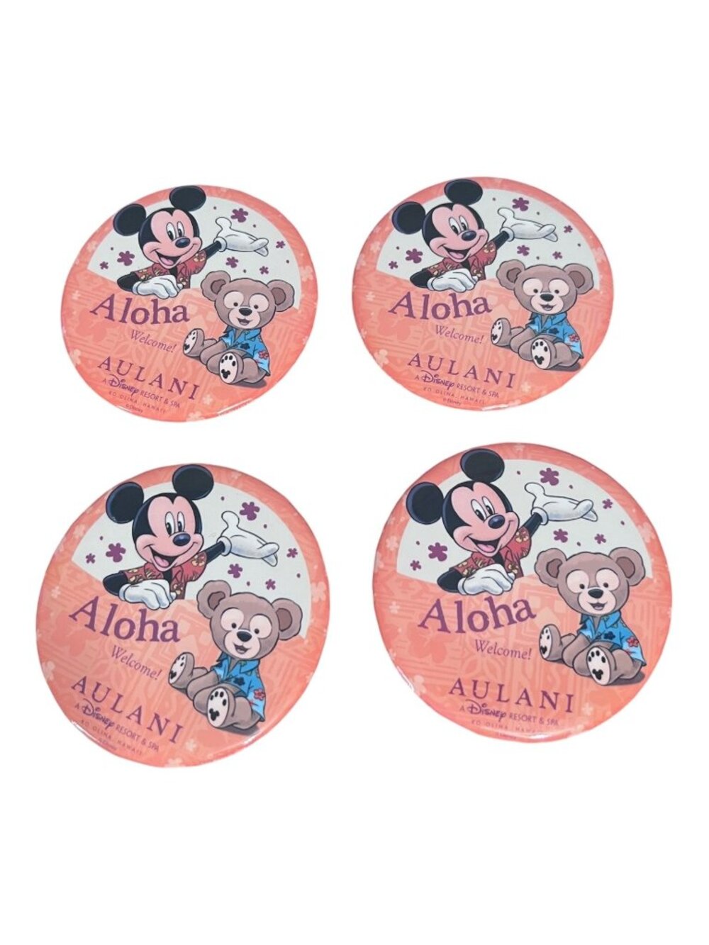 Disney Aulani Aloha Welcome Button Set of 4 Mickey Duffy Hawaii 3 Inch